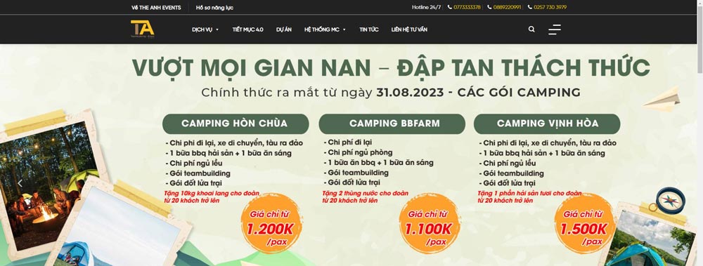 Giao diện web tổ chức sự kiện