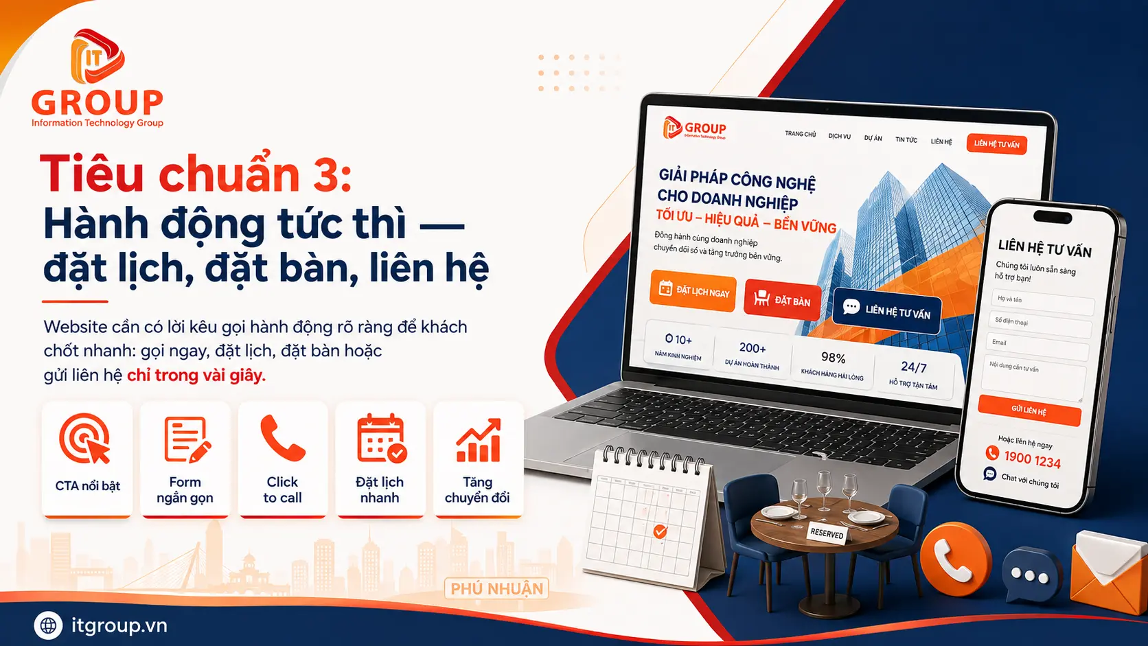 Hành động tức thì — đặt lịch, đặt bàn, liên hệ